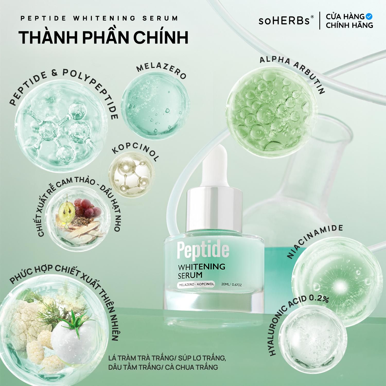  Tinh Chất Hỗ Trợ Dưỡng Trắng Da PEPTIDE WHITENING SERUM 20ML Giúp Cấp Ẩm, Hỗ Trợ Cải Thiện Làn Da Tươi Sáng - Tặng Kèm 1 Gói Sữa Rửa Mặt Qua Dưỡng Ẩm Da Skincare Nữ 