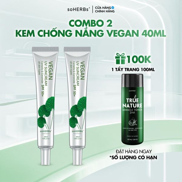  soHERBs - 2 Tuýp Kem Chống Nắng Rau Má Full Size  [Quà Tặng: 1 Chai Tẩy Trang 100ml]   Sunscreen Nữ 