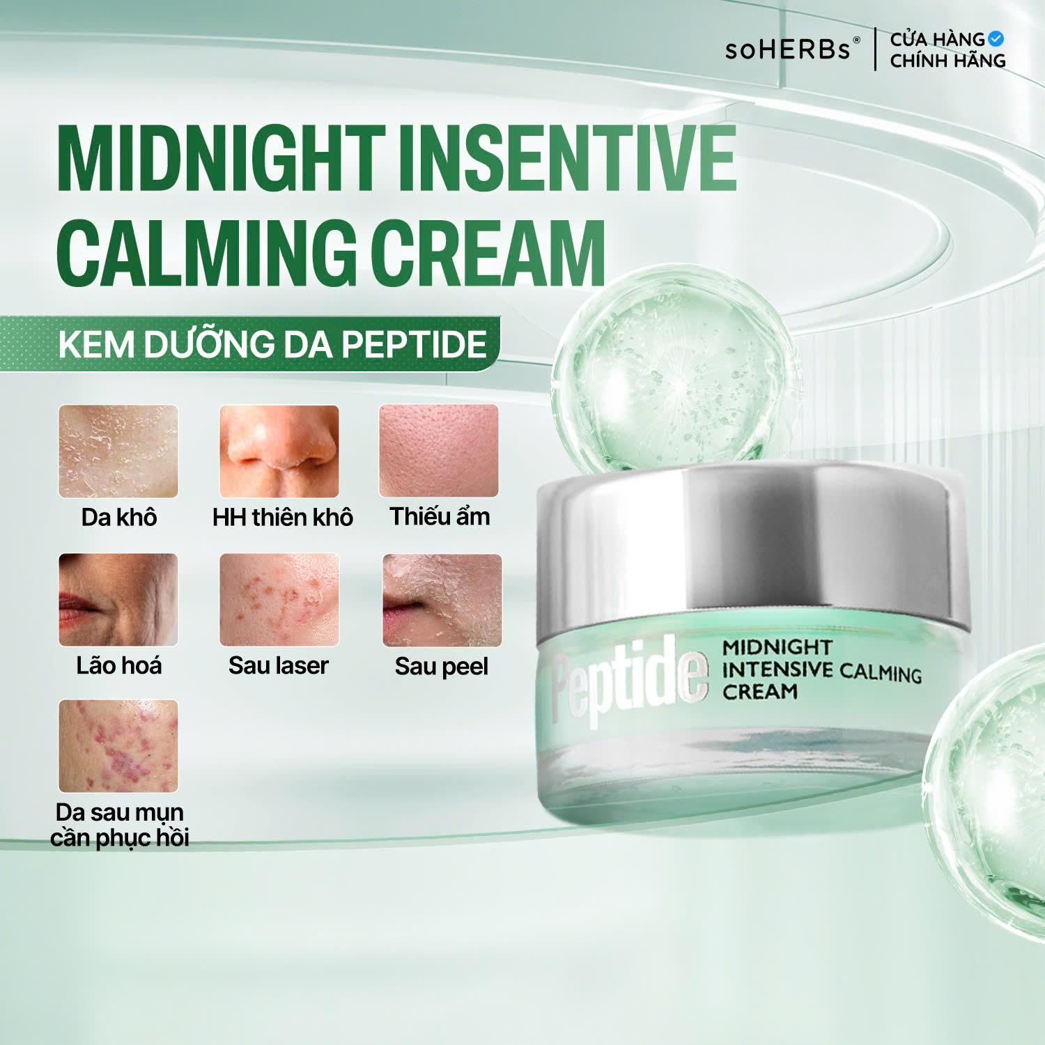  Kem Dưỡng Chuyên Sâu Đêm PEPTIDE MIDNIGHT INTENSIVE CALMING CREAM 30ml Hỗ Trợ Làm Dịu Da, Cấp Ẩm Cho Da Mềm Mịn. Làm Đẹp Da Skincare 