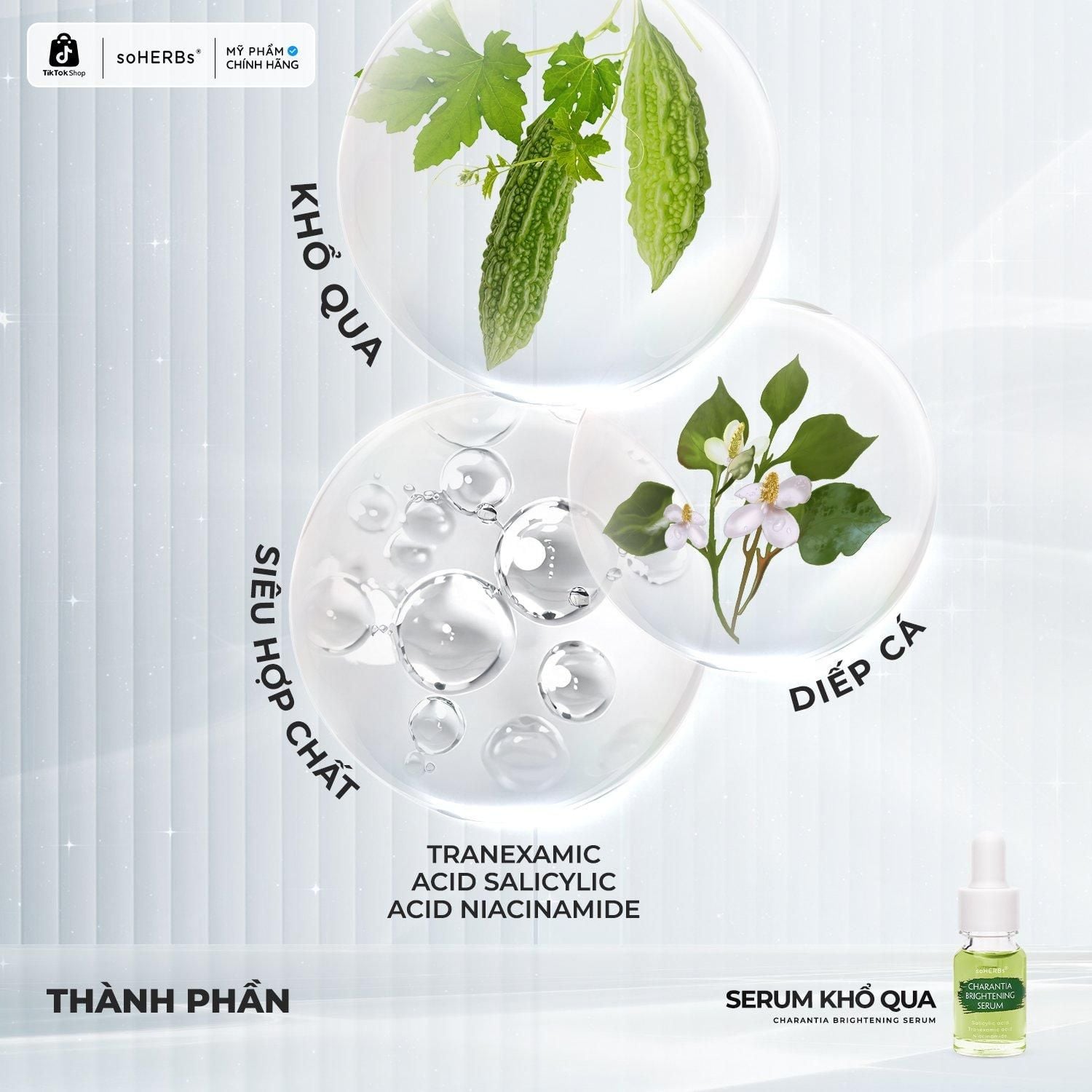  Serum Khổ Qua soHERBs - Tặng Sữa Rửa Mặt Khổ Qua - Hỗ Trợ Dưỡng Sáng Và Làm Mờ Thâm Hiệu Qủa, Dưỡng Da Đều Màu Dịu Da Nữ Skincare 
