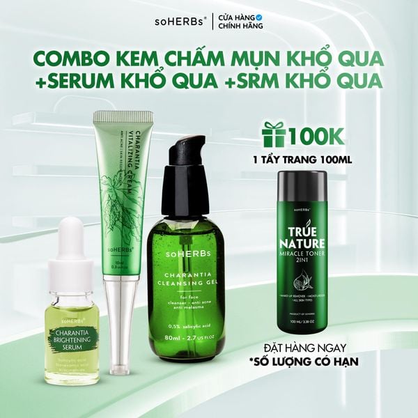  soHERBs - Combo Cao Khổ Qua + Sữa Rửa Mặt Khổ Qua + Serum Khổ Qua - Tặng Kèm 1 Tẩy Trang 100ml Skincare 