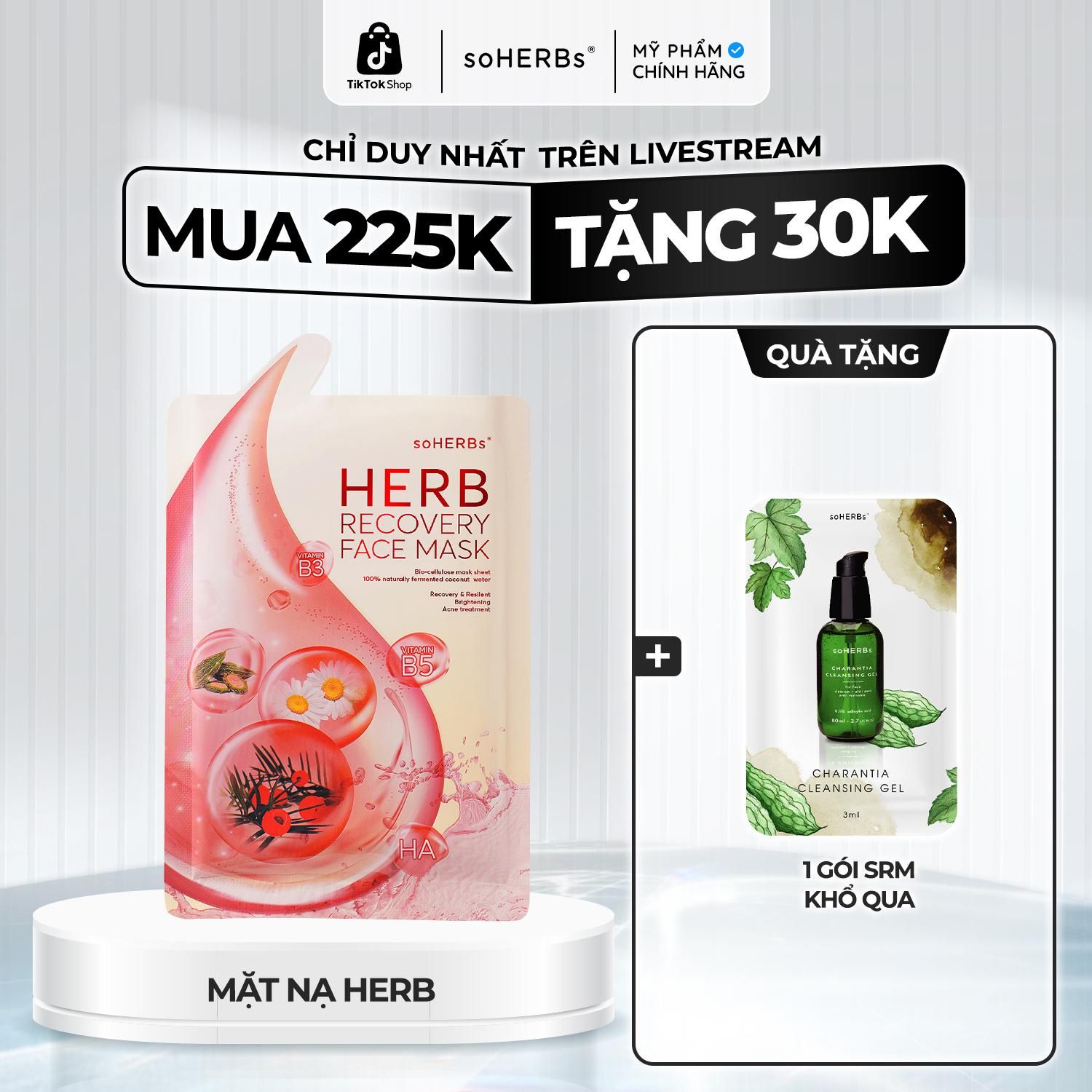  soHERBs - Mặt Nạ Thông Đỏ - Tặng 1 Gói Sữa Rửa Mặt Khổ Qua 