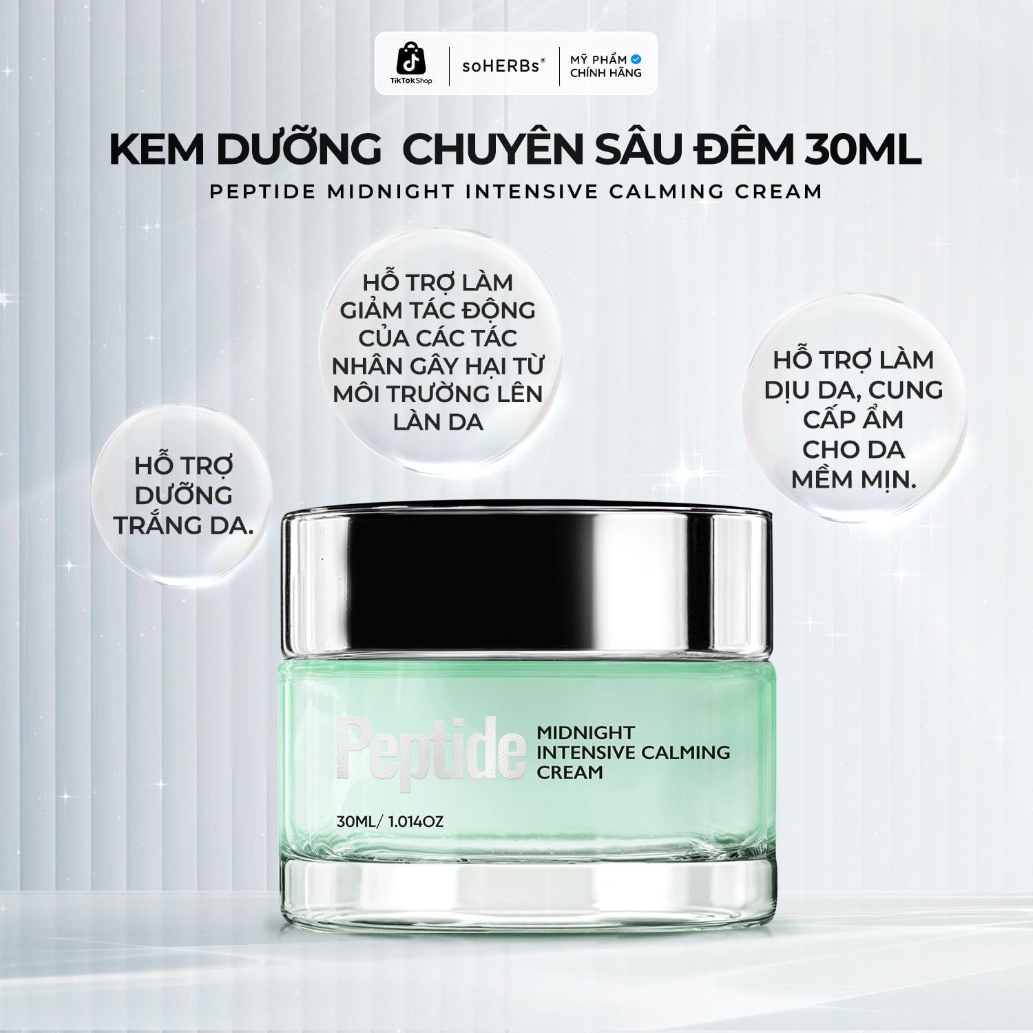  Kem Dưỡng Chuyên Sâu Đêm PEPTIDE MIDNIGHT INTENSIVE CALMING CREAM 30ml Hỗ Trợ Làm Dịu Da, Cấp Ẩm Cho Da Mềm Mịn. Làm Đẹp Da Skincare 