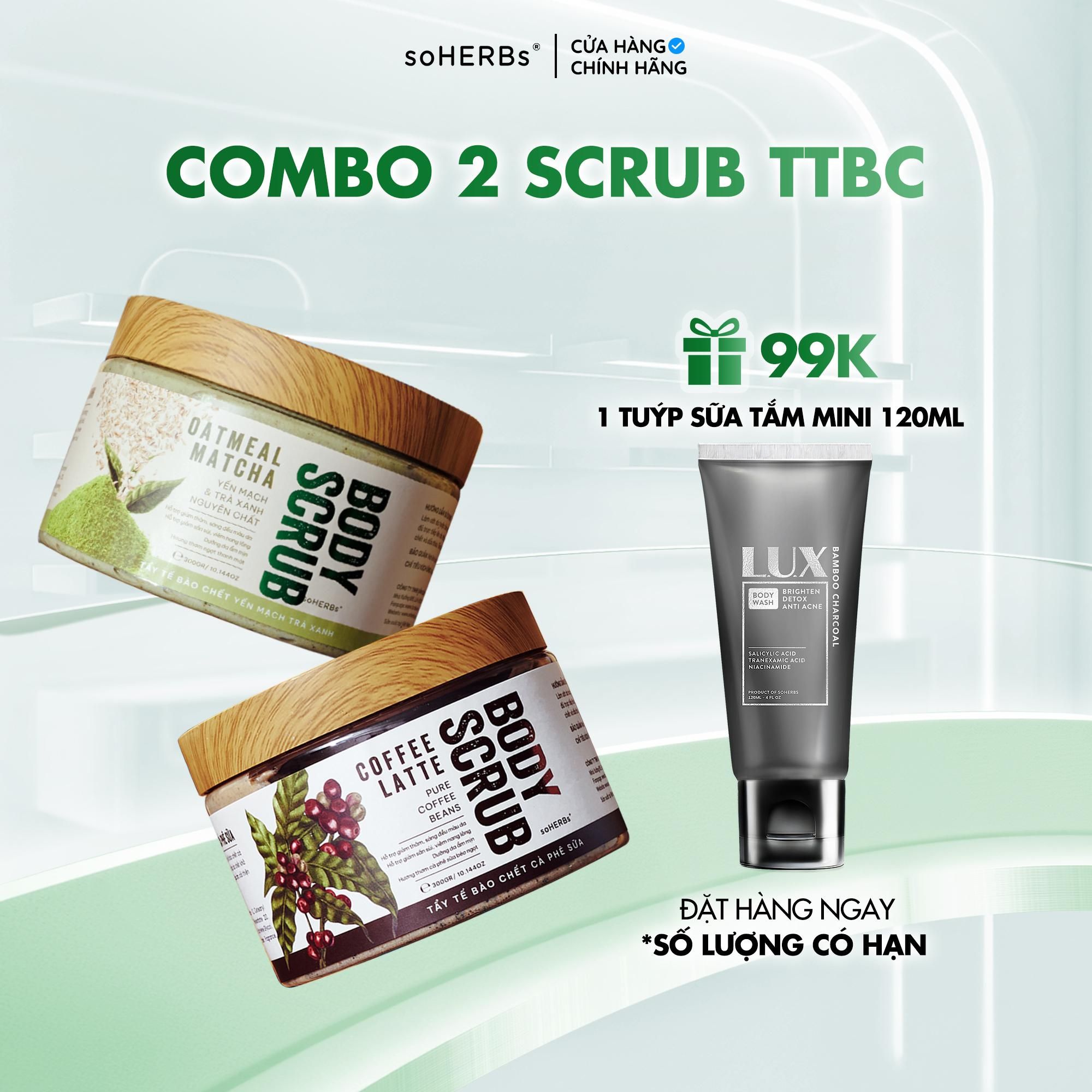  Scrub Tẩy Tế Bào Chết Body Cà Phê Sữa +Scrub Yến Mạch Trà Xanh 300gr Hỗ Trợ Làm Sạch Da [Kèm Quà Tặng] - Dưỡng Da Body 