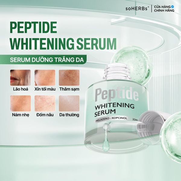  Tinh Chất Hỗ Trợ Dưỡng Trắng Da PEPTIDE WHITENING SERUM 20ML Giúp Cấp Ẩm, Hỗ Trợ Cải Thiện Làn Da Tươi Sáng - Tặng Kèm 1 Gói Sữa Rửa Mặt Qua Dưỡng Ẩm Da Skincare Nữ 