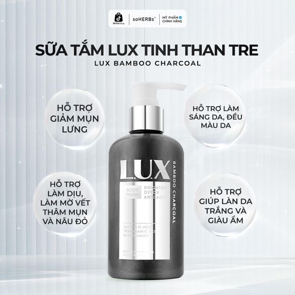  Sữa Tắm LUX Tinh Chất Than Tre 250ml [Quà Tặng: 1 Gói TTBC + 1 Bông Tắm] Giúp Dưỡng Body Dưỡng Sáng Da Làm Mờ Vết Thâm Đều Màu Da 