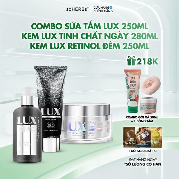  Sữa Tắm LUX + Kem LUX Retinol Đêm + Kem LUX Ngày [Quà Tặng: 1 Combo Gội Xả Mini + 1 Bông Tắm + 1 Gói Scrub] Giúp Dưỡng Trắng Da Body Skincare Chăm Sóc Da 