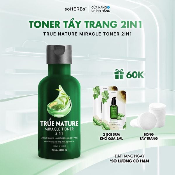  soHERBs - Toner Tẩy Trang 2in1 Khổ Qua Trà Xanh Dành Cho Da Mụn 100ml/250ml [Kèm Quà Tặng] 