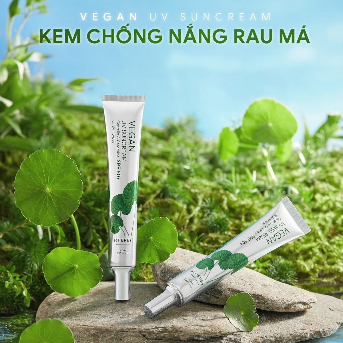  soHERBs - 2 Tuýp Kem Chống Nắng Rau Má Full Size  [Quà Tặng: 1 Chai Tẩy Trang 100ml]   Sunscreen Nữ 