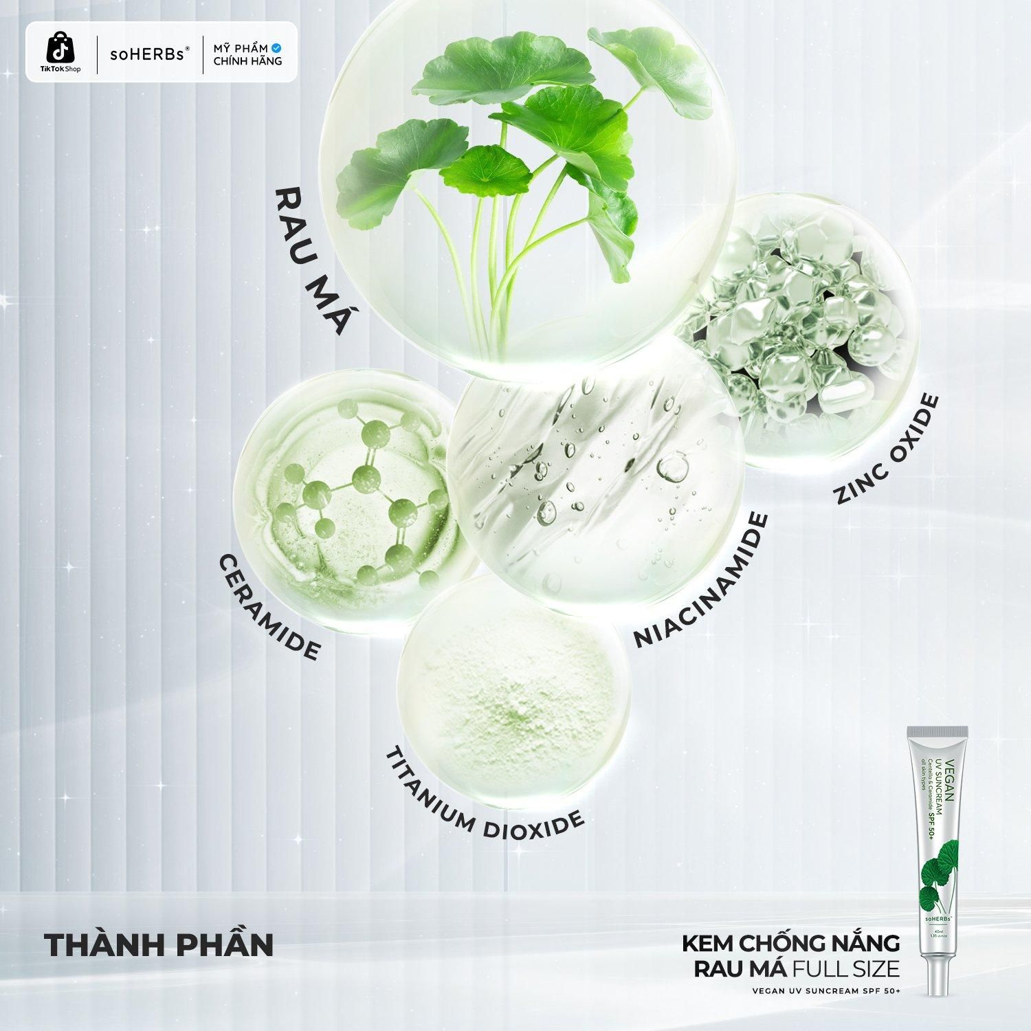  soHERBs - Kem Chống Nắng Vegan Size S (Nhỏ) - Tặng 1 Gói Sữa Rửa Mặt Khổ Qua Kem dưỡng da SPF 50 