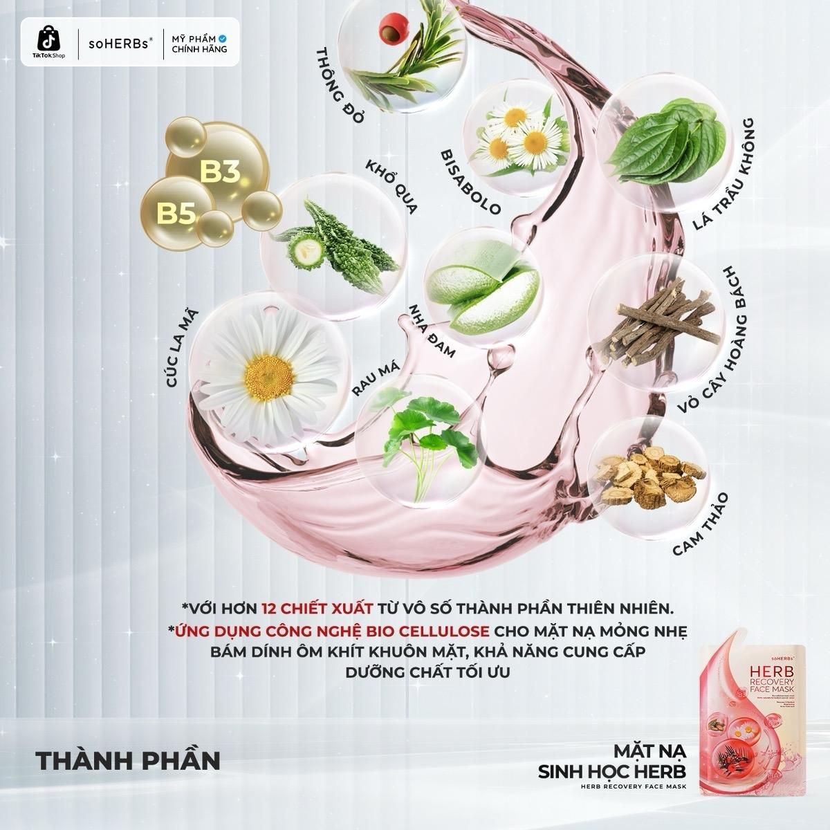  soHERBs - Mặt Nạ Thông Đỏ - Tặng 1 Gói Sữa Rửa Mặt Khổ Qua 