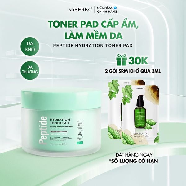  Toner Pad Peptide soHERBs 70 Miếng Hỗ Trợ Cấp Ẩm Làm Mềm Da, Giúp Tẩy Tế Bào Chết, Hỗ Trợ Giảm Dầu Và Ngăn Mụn 