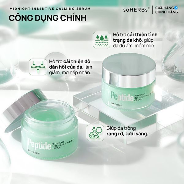  Kem Dưỡng Chuyên Sâu Đêm PEPTIDE MIDNIGHT INTENSIVE CALMING CREAM 30ml Hỗ Trợ Làm Dịu Da, Cấp Ẩm Cho Da Mềm Mịn. Làm Đẹp Da Skincare 