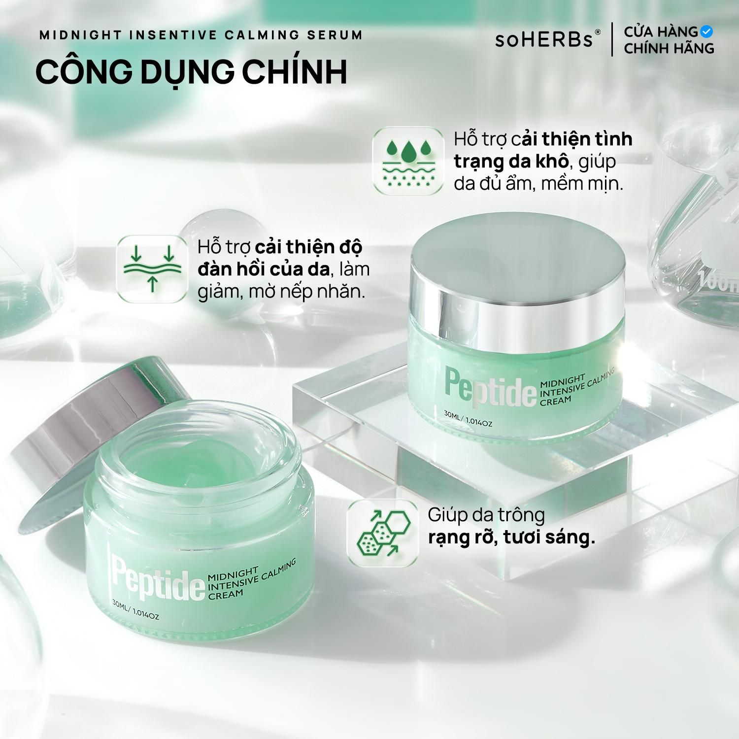  Kem Dưỡng Chuyên Sâu Đêm PEPTIDE MIDNIGHT INTENSIVE CALMING CREAM 30ml Hỗ Trợ Làm Dịu Da, Cấp Ẩm Cho Da Mềm Mịn. Làm Đẹp Da Skincare 