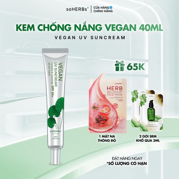  soHERBs- Kem Chống Nắng Vegan Size L (Lớn) - Tặng 2 Gói SRM Khổ Qua Skincare Women 