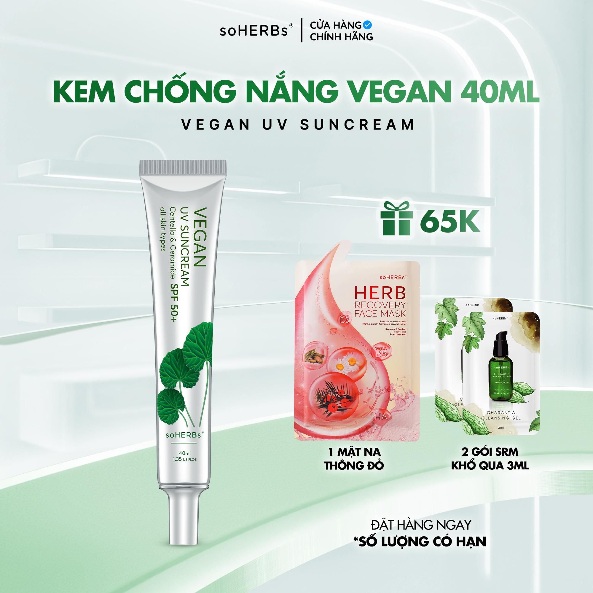  soHERBs- Kem Chống Nắng Vegan Size L (Lớn) - Tặng 2 Gói SRM Khổ Qua Skincare Women 