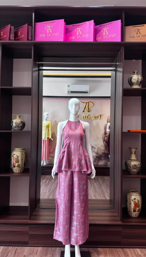 Bộ yếm hai dây tím hồng