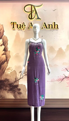Đầm nhung hai dây tím