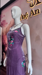 Đầm nhung hai dây tím