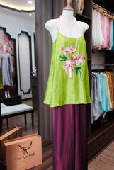 Áo Gấm Xanh Lá Thêu Hoa