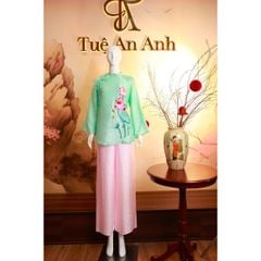 Pháp Phục Xanh Thêu Sen Hồng