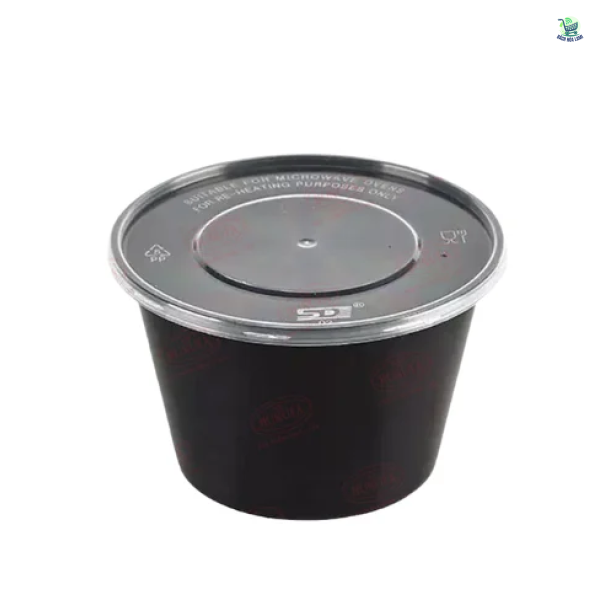  Hộp tròn 48OZ (1420ml) PP Đen + Nắp PP Trong 
