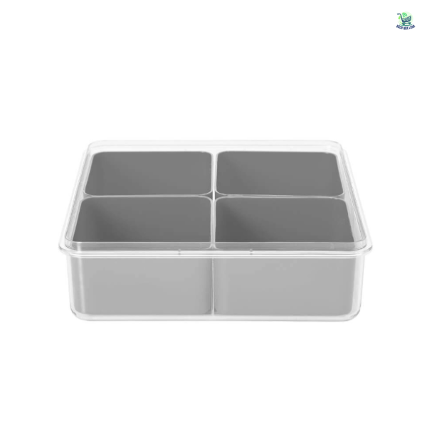  Hộp vuông 4 ngăn (4 nút gài) PP Ðen + Nắp PP Trong 
