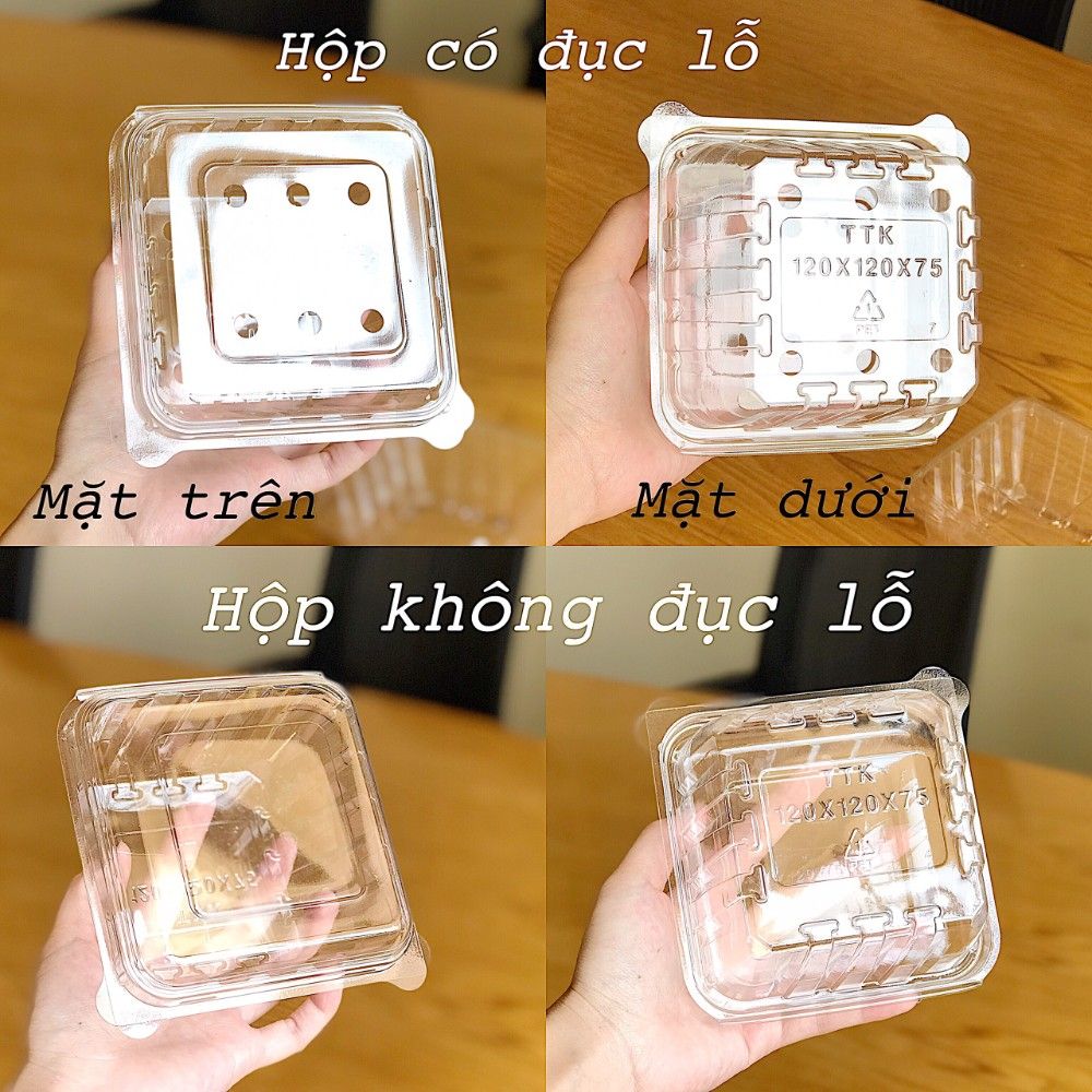  Hộp 250gr thấp (120 x 120 x 53) PET Trong Không đục lỗ 