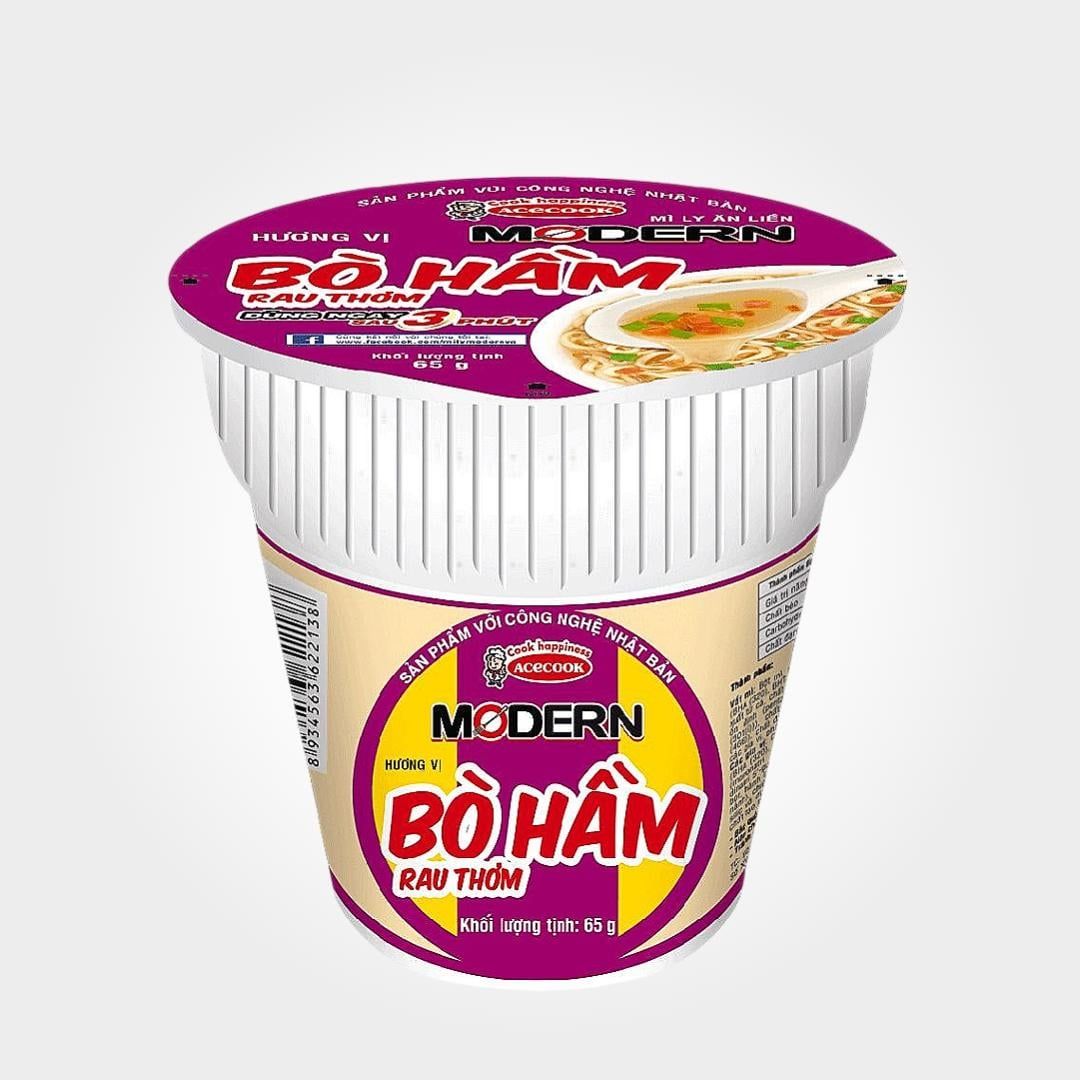  Mì Ly Modren Lẩu Thái, Bò Cay, Gà, Kim Chi 65g Tiện Sử Dụng 