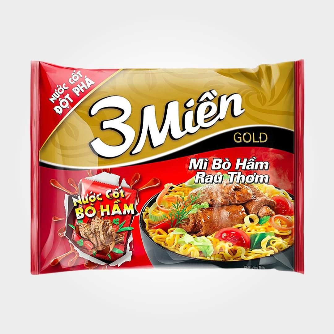  Mì 3 Miền Gold Thùng 30 Gói 75g Bò Rau Thơm Tôm Chua Cay 