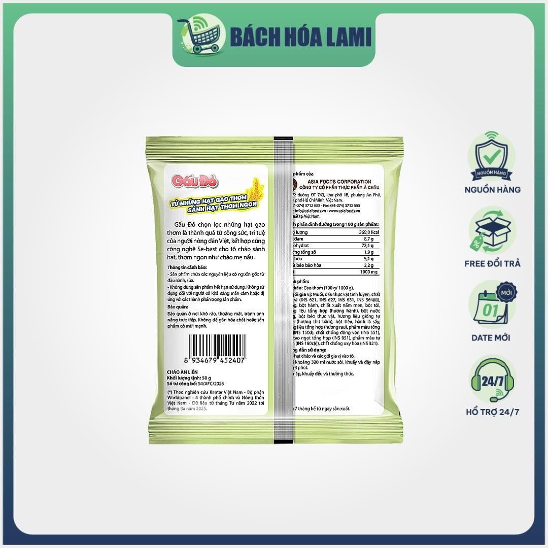  Cháo Gấu Đỏ Thịt Băm 65g Thùng Ăn Liền Thơm Ngon Đậm Vị 