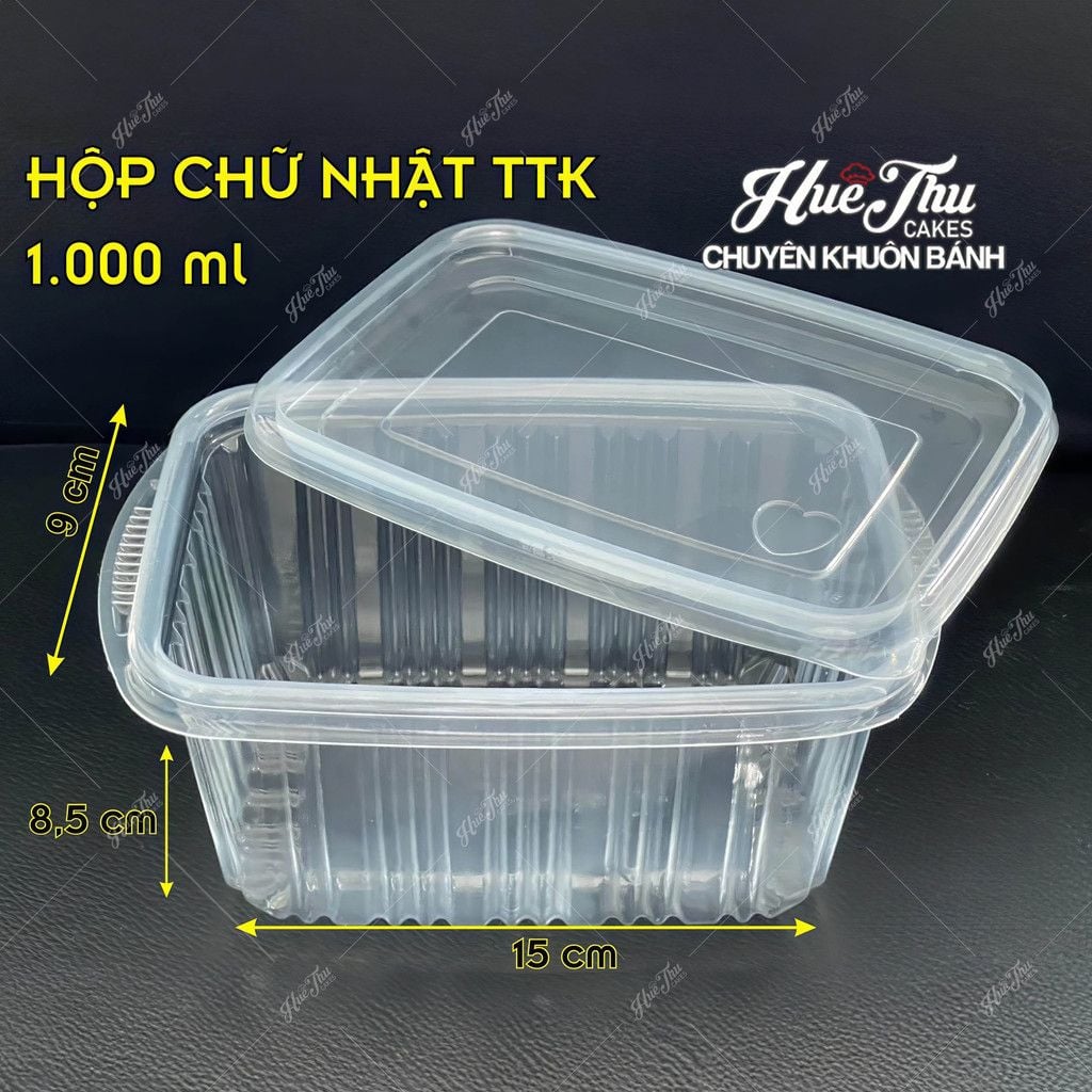  Hộp chữ nhật 1000ml PP Trong + Nắp PP Trong (Sọc to) 