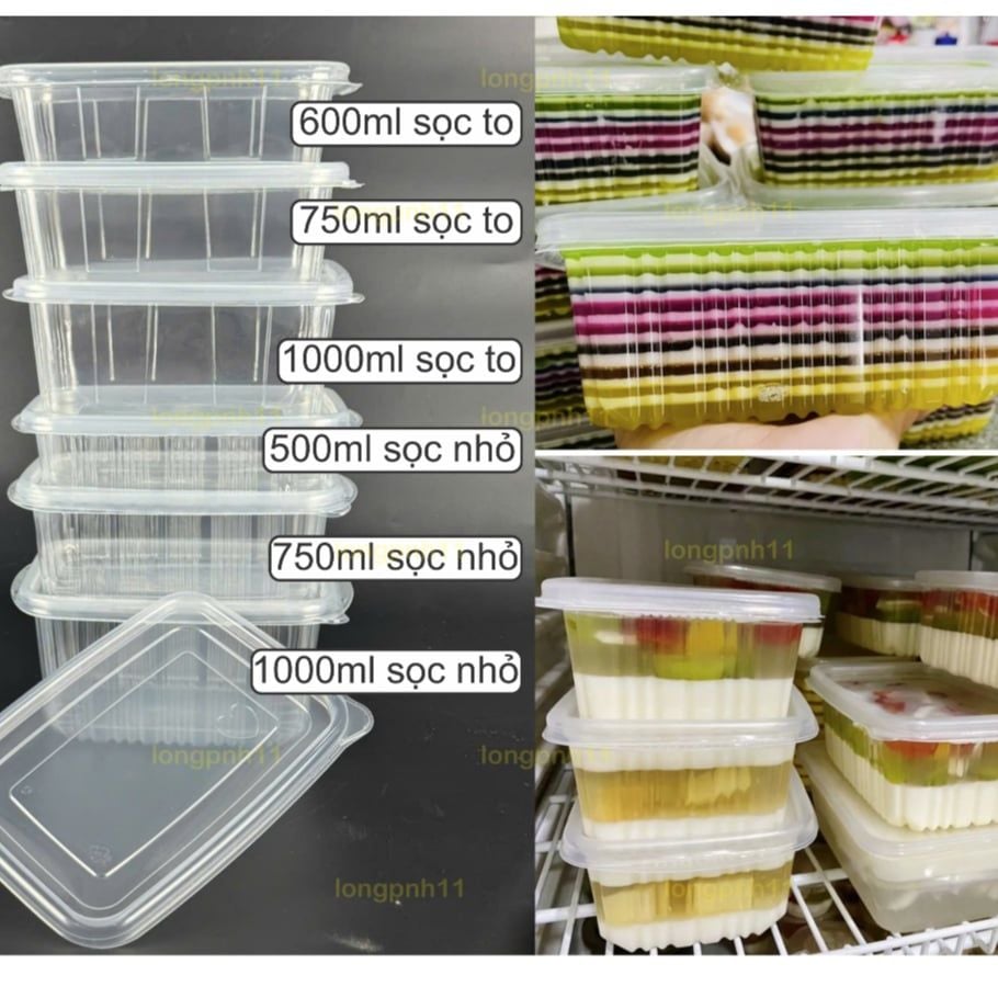  Hộp chữ nhật 750ml PP Trong + Nắp PP Trong (Sọc to) 