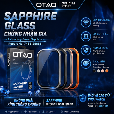  Kính Cường Lực Sapphire OTAO Cho iWatch Ultra Series 1/2/3 | Khung Kim Loại Cao Cấp 