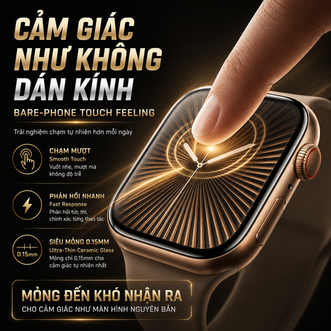  Kính Cường Lực OTAO iWatch Ceramic 0.15mm | 3D Hot Bending, , Có khung trợ dán 