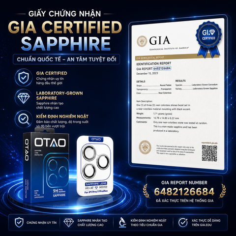  Kính Bảo Vệ Camera OTAO GIA Sapphire Cho iPhone 17Pro /17ProMax | Mohs 9, AR Coating 
