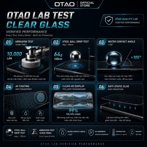  Kính Cường Lực OTAO 2.5D Clear Glass , Chống Trầy Xước, Hạn Chế Vân Tay , Độ Trong Suốt Cao 