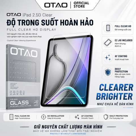  Kính Cường Lực iPad OTAO 2.5D Clear Có Khung Trợ Dán  | Độ Trong Suốt Cao, Hạn Chế Bám Vân Tay 