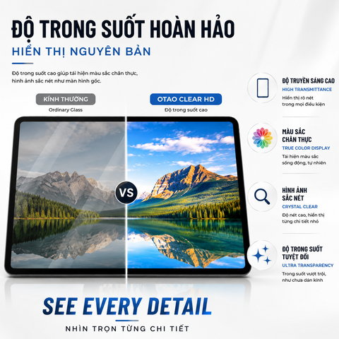  Kính Cường Lực iPad OTAO 2.5D Clear Có Khung Trợ Dán  | Độ Trong Suốt Cao, Hạn Chế Bám Vân Tay 