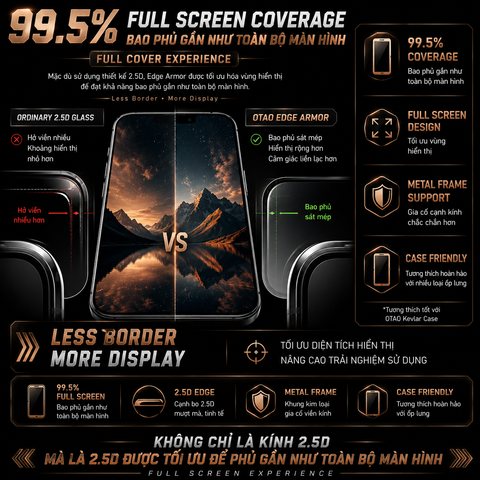  Kính Cường Lực OTAO Edge Armor AR 3D kim loại | Viền MetalFrame Tràn Viền 99.9% , Chống Phản Chiếu 