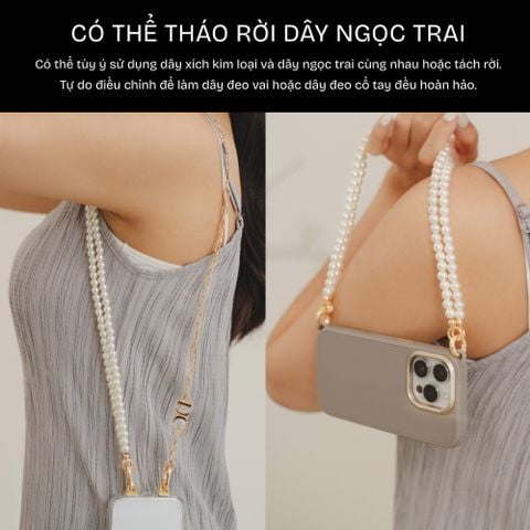  Dây đeo điện thoại DEVILCASE DC Dây kim loại phối ngọc trai sang trọng thanh lịch 3in1 