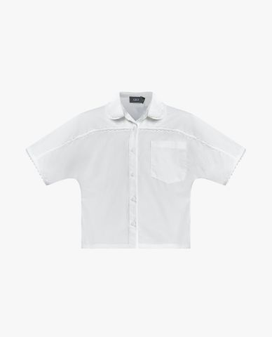  GIGI - Áo sơ mi nữ tay ngắn phom croptop viền ren 