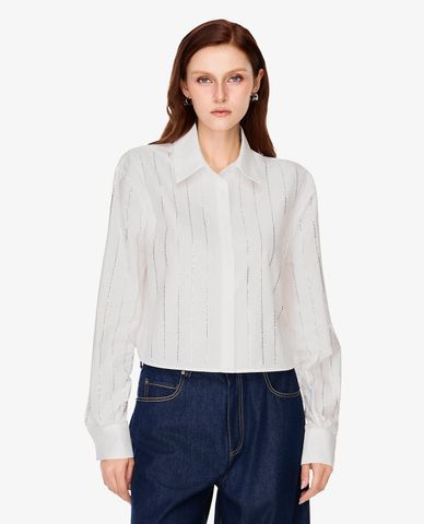  GIGI - Áo sơ mi nữ cổ bẻ tay dài kẻ sọc ánh kim 