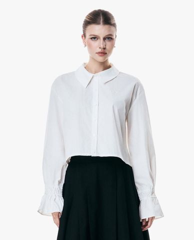  GIGI - Áo sơ mi nữ cổ bẻ tay nhún phom croptop 