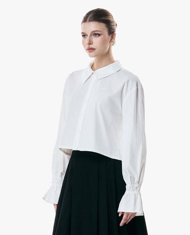  GIGI - Áo sơ mi nữ cổ bẻ tay nhún phom croptop 