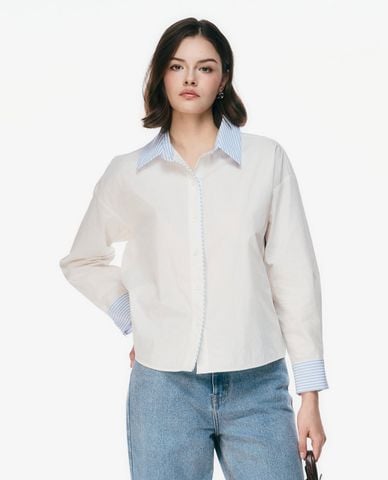  GIGI - Áo sơ mi nữ cổ bẻ tay dài phom suông 