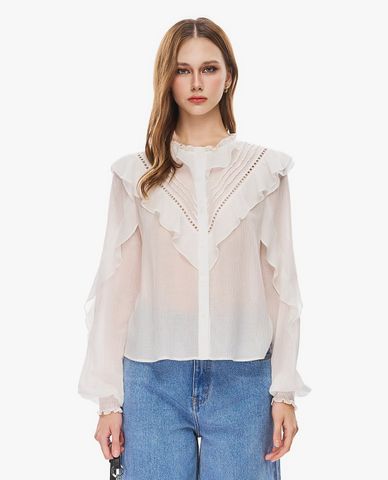  GIGI - Áo kiểu nữ tay dài bèo nhún cổ điển 