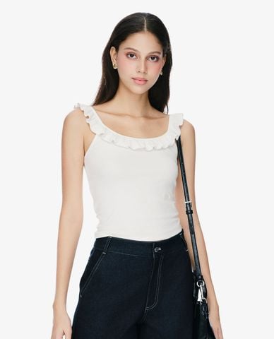  GIGI - Áo hai dây nữ cổ tròn phối bèo nhún 