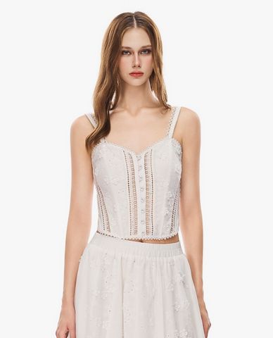  GIGI - Áo hai dây nữ cổ V phom croptop phối ren 