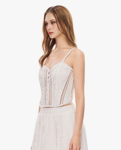  GIGI - Áo hai dây nữ cổ V phom croptop phối ren 